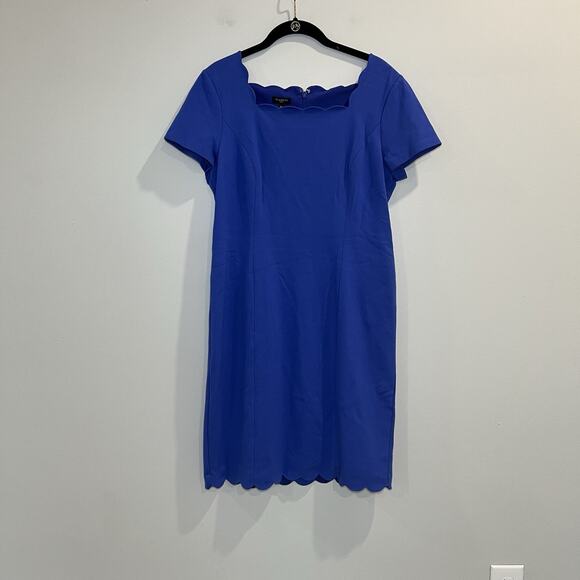 Talbots Petites Scallop Square Neckline Sheath Dress Size 12P Blue New With Tags - Picture 1 of 7